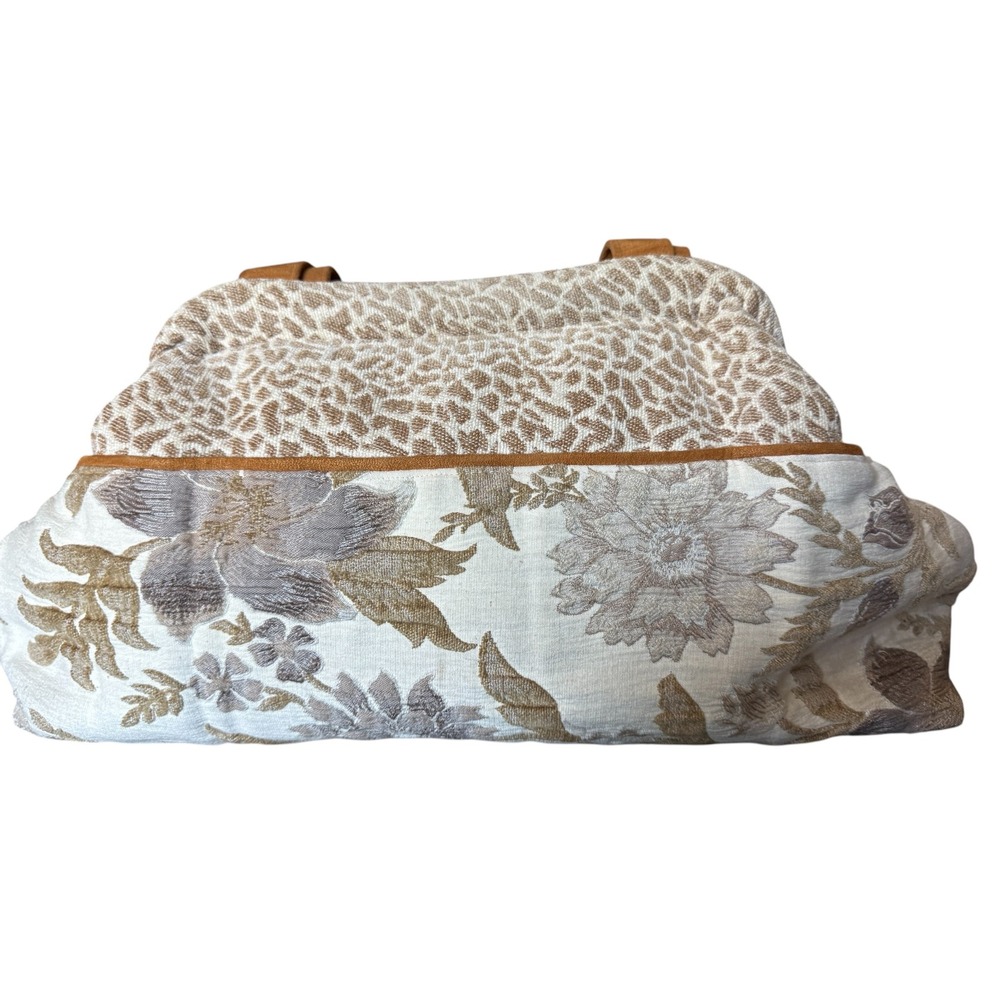 Atenti USA Made Tapestry Tote Bag Floral Animal Print Brown Tan Faux Suede Trim - Picture 8 of 16